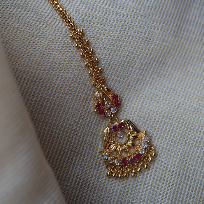 Heritage gold plated ruby white stone tikka TH1009