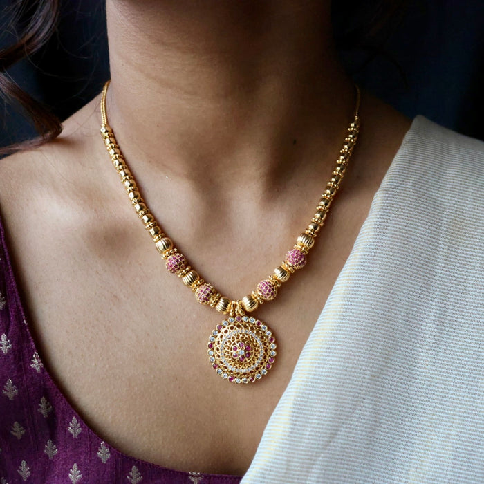 Heritage gold plated ruby stone long necklace HL23945