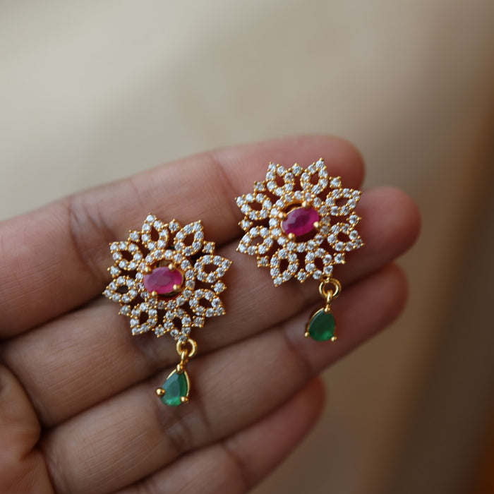 Heritage gold plated ruby white stone short necklace with earrings H8145