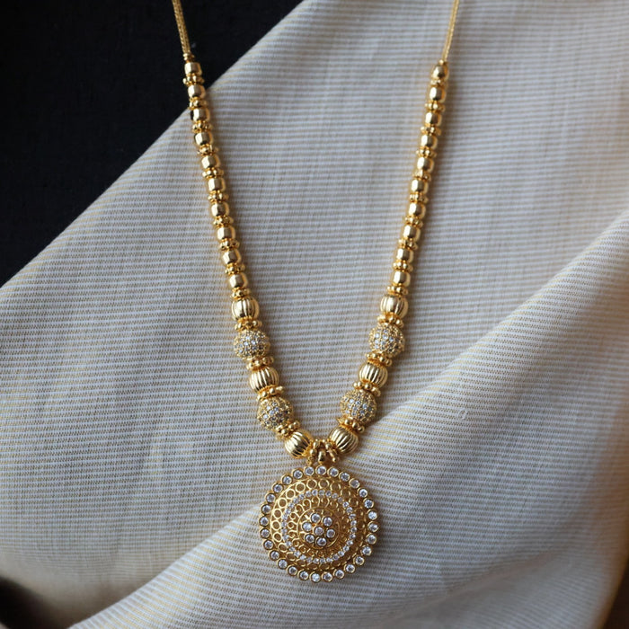 Heritage gold plated white stone long necklace HL2392