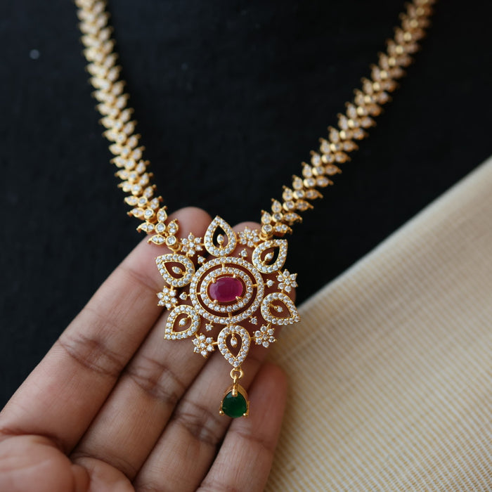 Heritage gold plated ruby white stone short necklace with earrings H8145