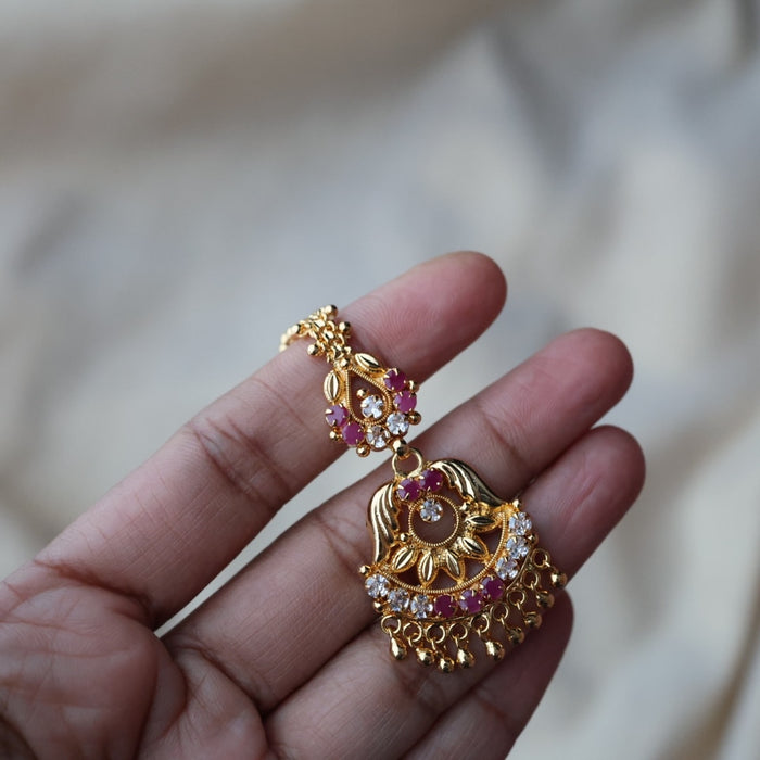 Heritage gold plated ruby white stone tikka TH1009