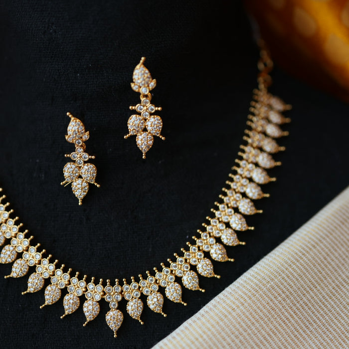 Heritage gold plated white stone mango short necklace set with earrings H86111