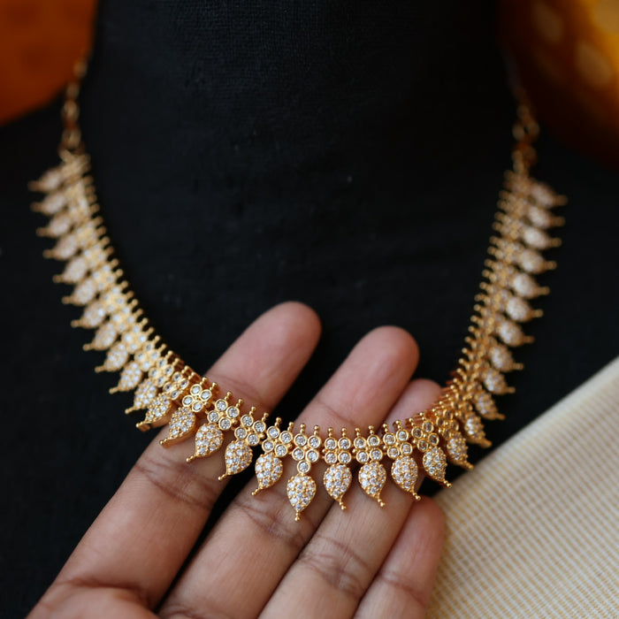 Heritage gold plated white stone mango short necklace set with earrings H86111