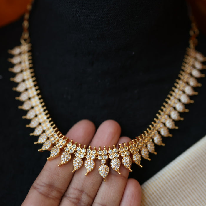 Heritage gold plated white stone mango short necklace set with earrings H86111