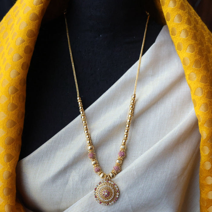 Heritage gold plated ruby stone long necklace HL23945