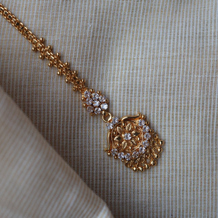 Heritage gold plated white stone tikka TH1004