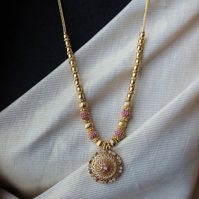 Heritage gold plated ruby stone long necklace HL23945
