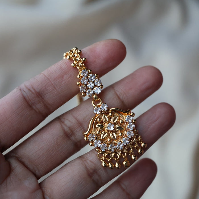 Heritage gold plated white stone tikka TH1004