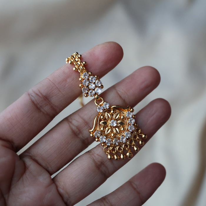 Heritage gold plated white stone tikka TH1004