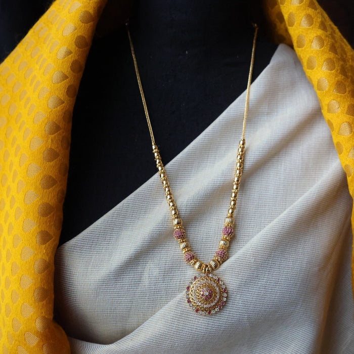 Heritage gold plated ruby stone long necklace HL23945