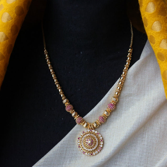 Heritage gold plated ruby stone long necklace HL23945