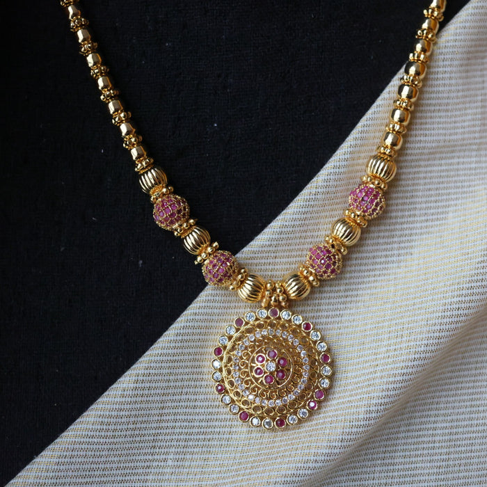 Heritage gold plated ruby stone long necklace HL23945