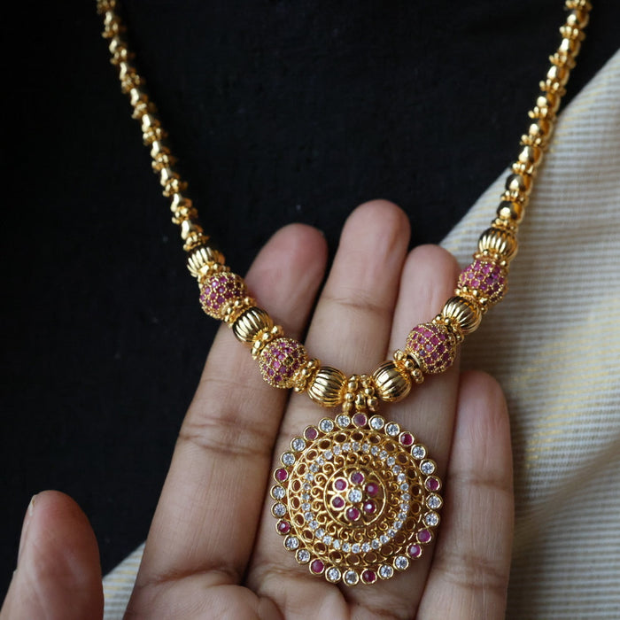 Heritage gold plated ruby stone long necklace HL23945