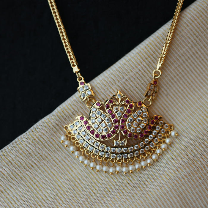 Heritage gold plated ruby white stone necklace set with earrings H8654