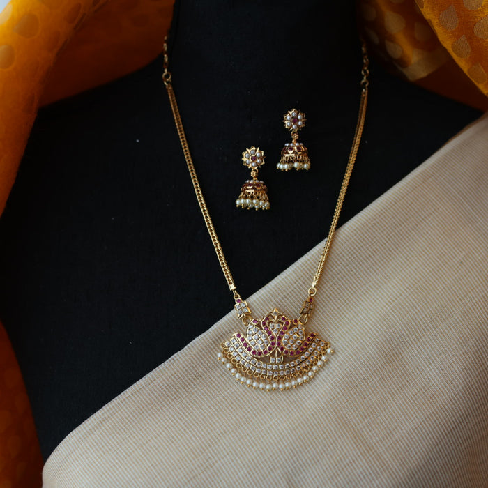 Heritage gold plated ruby white stone necklace set with earrings H8654