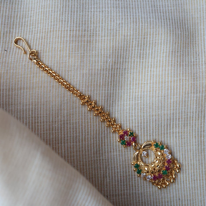 Heritage gold plated ruby green white stone tikka TH1002