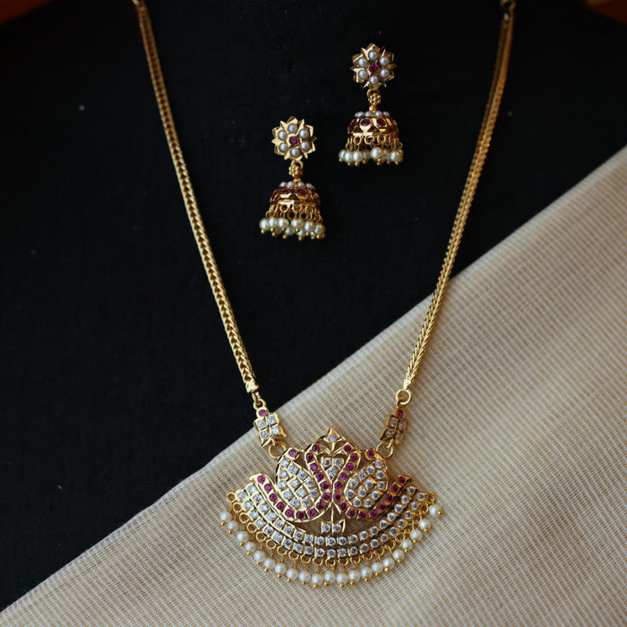 Heritage gold plated ruby white stone necklace set with earrings H8654