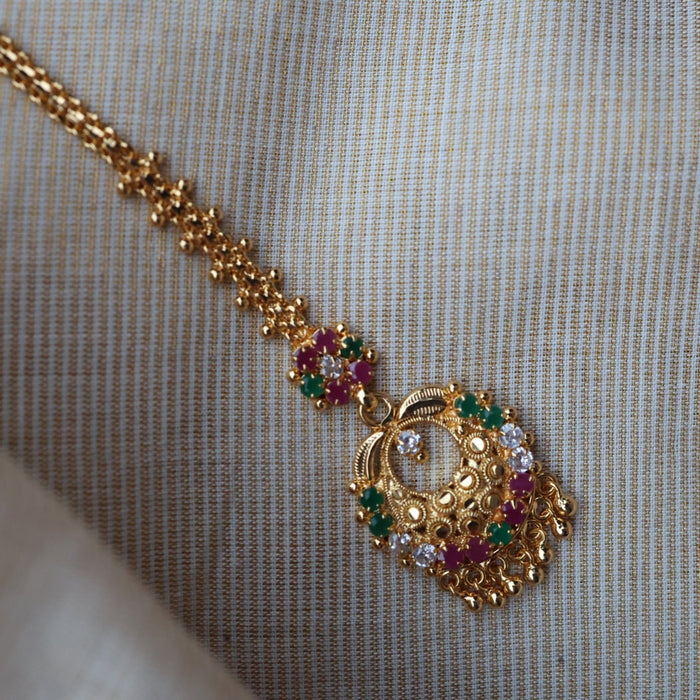 Heritage gold plated ruby green white stone tikka TH1002