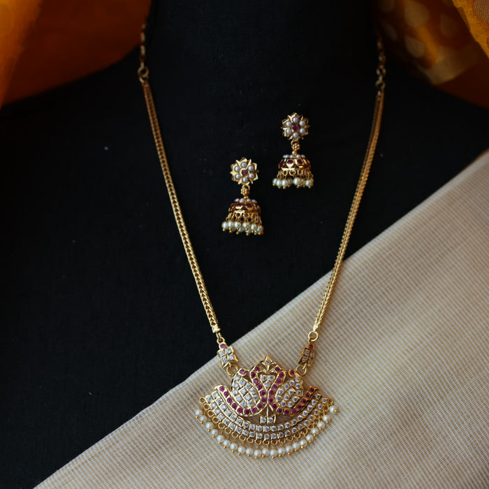 Heritage gold plated ruby white stone necklace set with earrings H8654