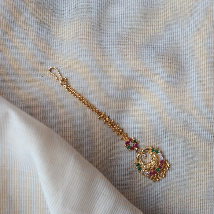 Heritage gold plated ruby green white stone tikka TH1002