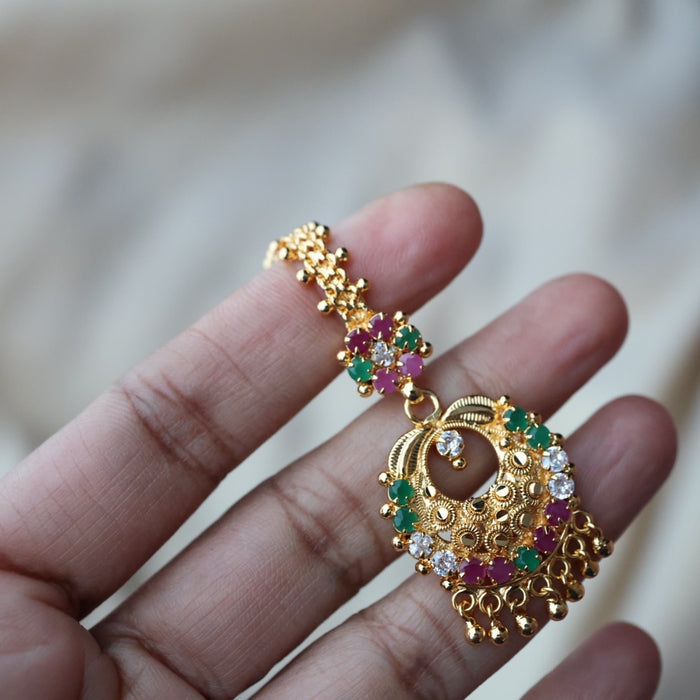 Heritage gold plated ruby green white stone tikka TH1002