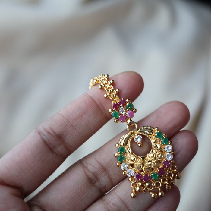 Heritage gold plated ruby green white stone tikka TH1002