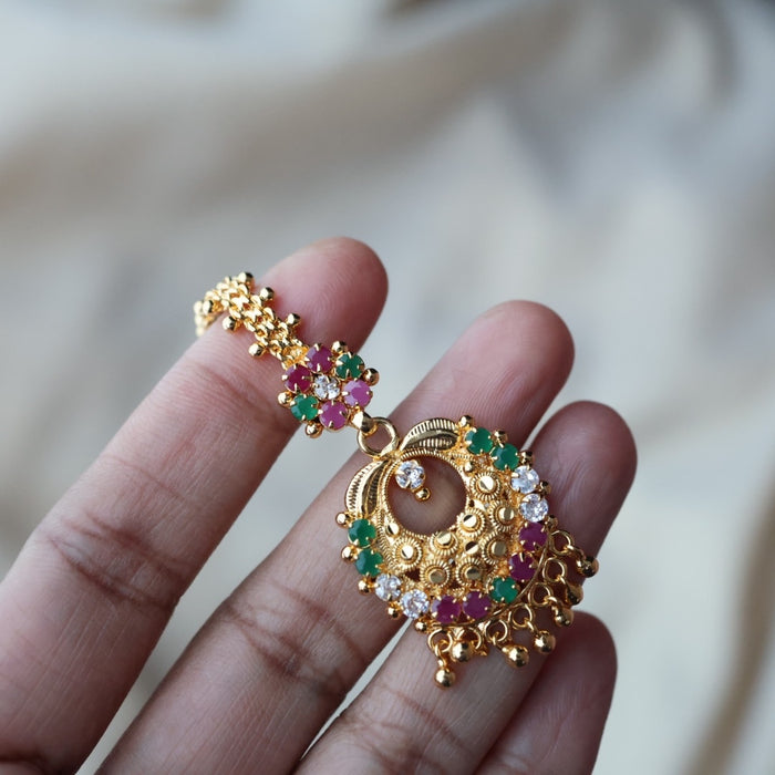 Heritage gold plated ruby green white stone tikka TH1002