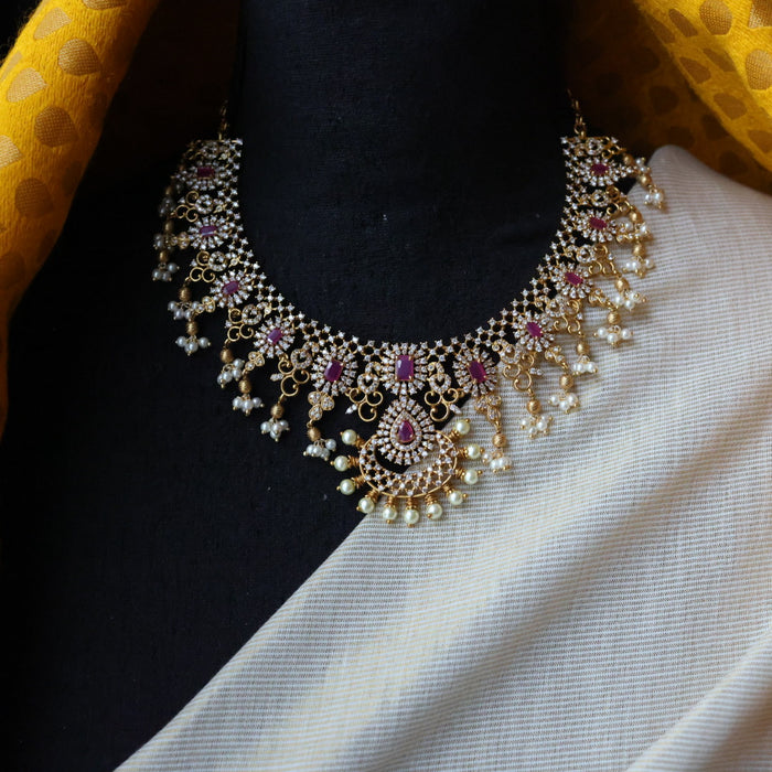 Antique ruby white stone short necklace with earrings SS13042