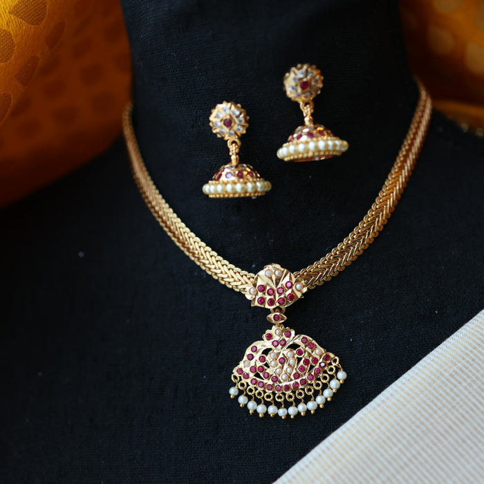 Heritage gold plated white stone necklace set with earrings H8655
