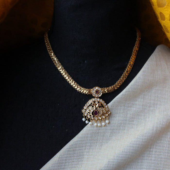 Heritage gold plated ruby white stone short necklace H6999