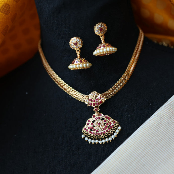 Heritage gold plated white stone necklace set with earrings H8655
