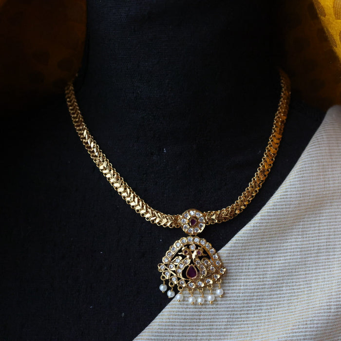 Heritage gold plated ruby white stone short necklace H6999