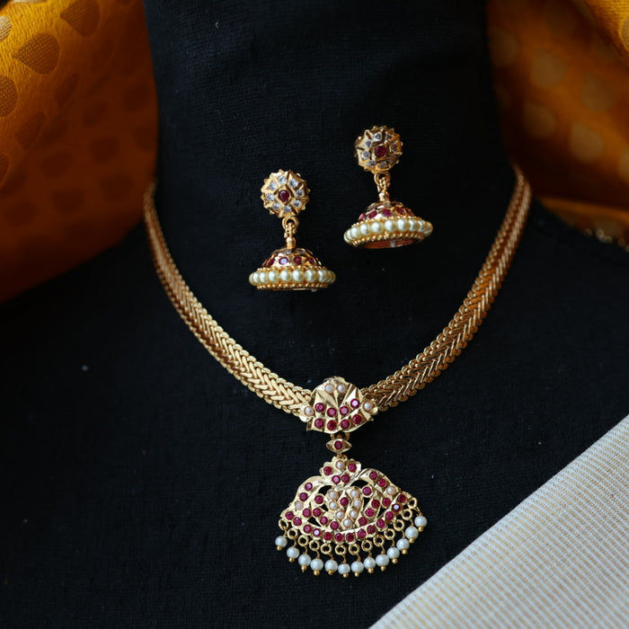 Heritage gold plated white stone necklace set with earrings H8655
