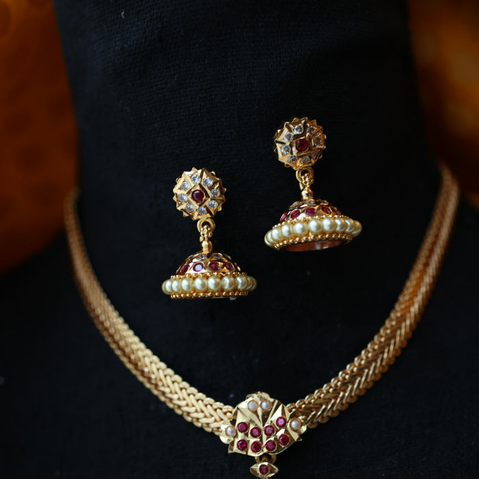 Heritage gold plated white stone necklace set with earrings H8655