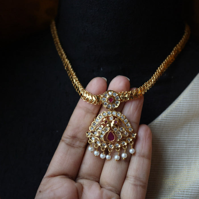 Heritage gold plated ruby white stone short necklace H6999