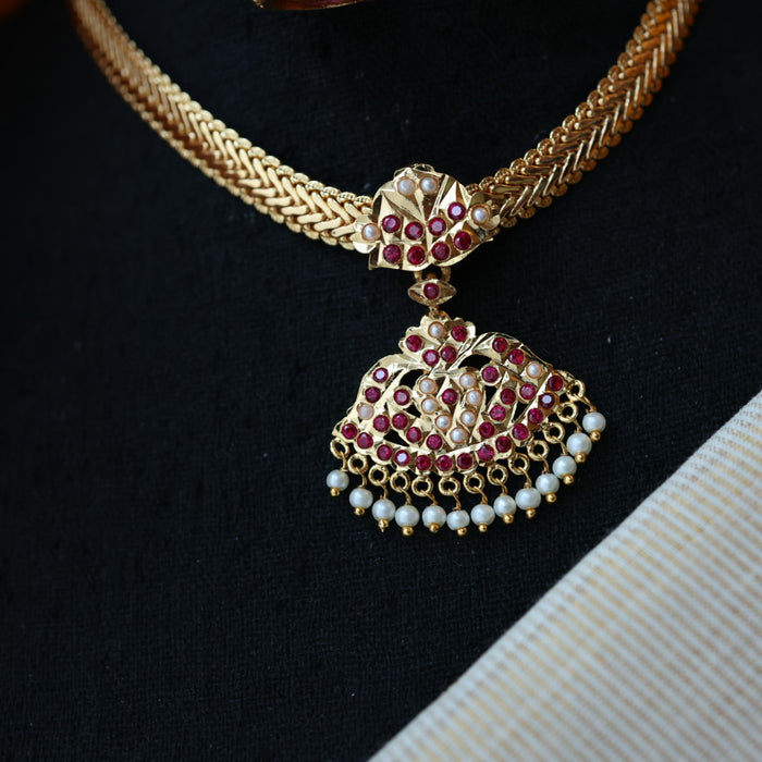 Heritage gold plated white stone necklace set with earrings H8655