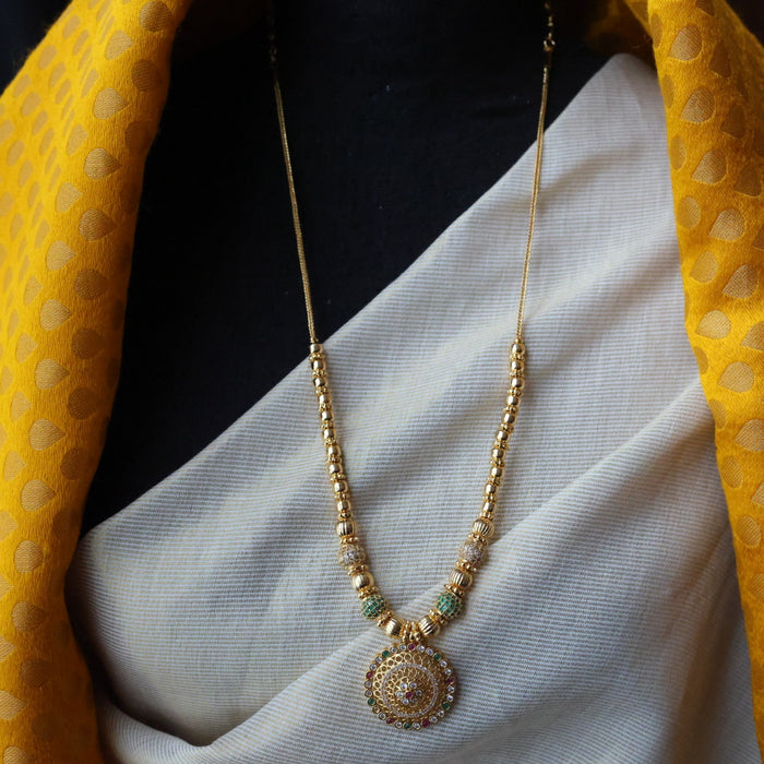 Heritage gold plated  green ruby white stone long necklace HL2367
