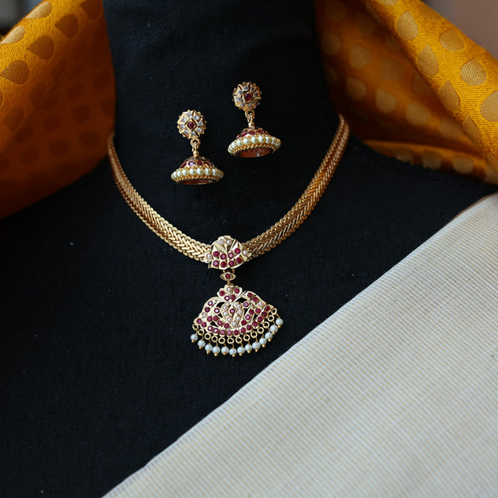 Heritage gold plated white stone necklace set with earrings H8655