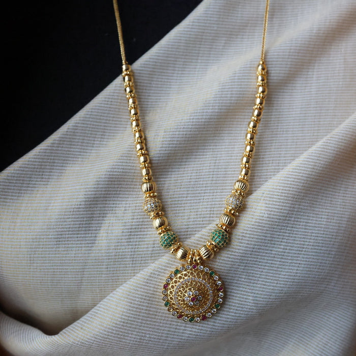 Heritage gold plated  green ruby white stone long necklace HL2367