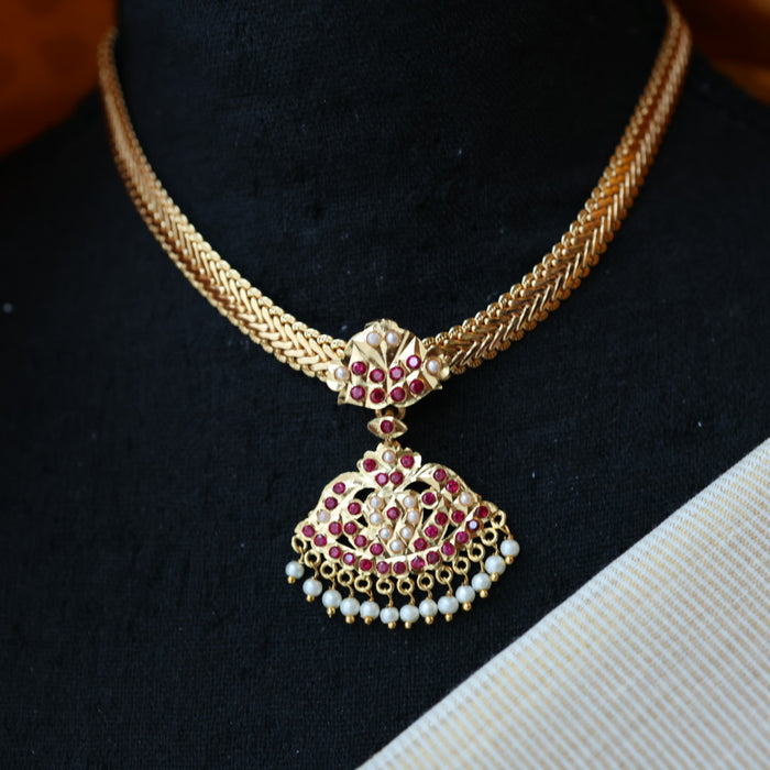 Heritage gold plated white stone necklace set with earrings H8655