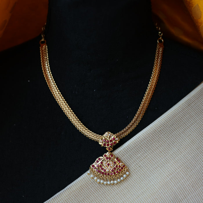 Heritage gold plated white stone necklace set with earrings H8655