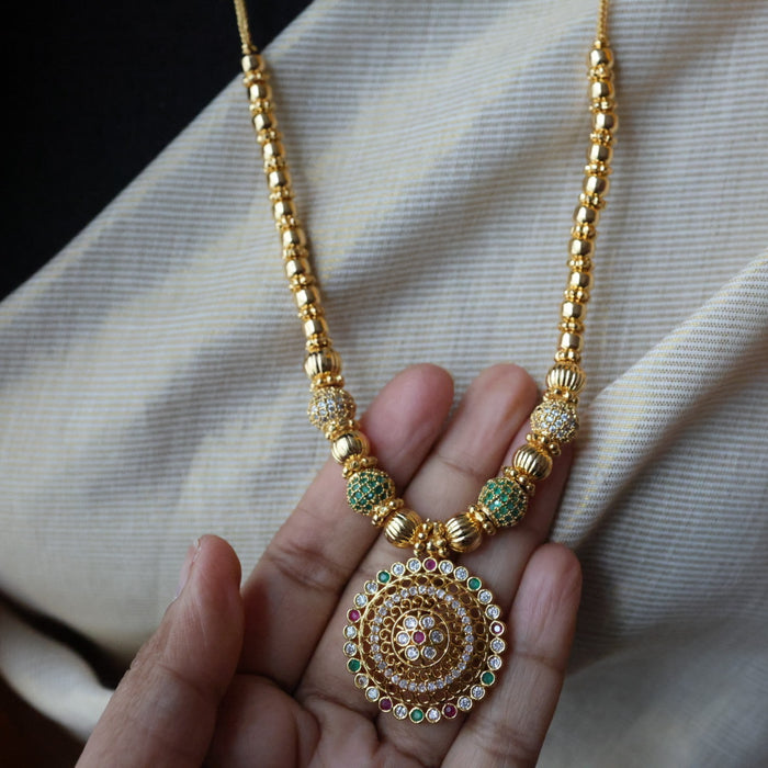 Heritage gold plated  green ruby white stone long necklace HL2367