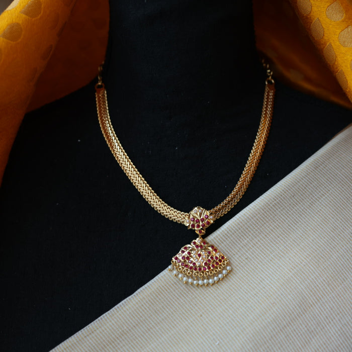Heritage gold plated white stone necklace set with earrings H8655