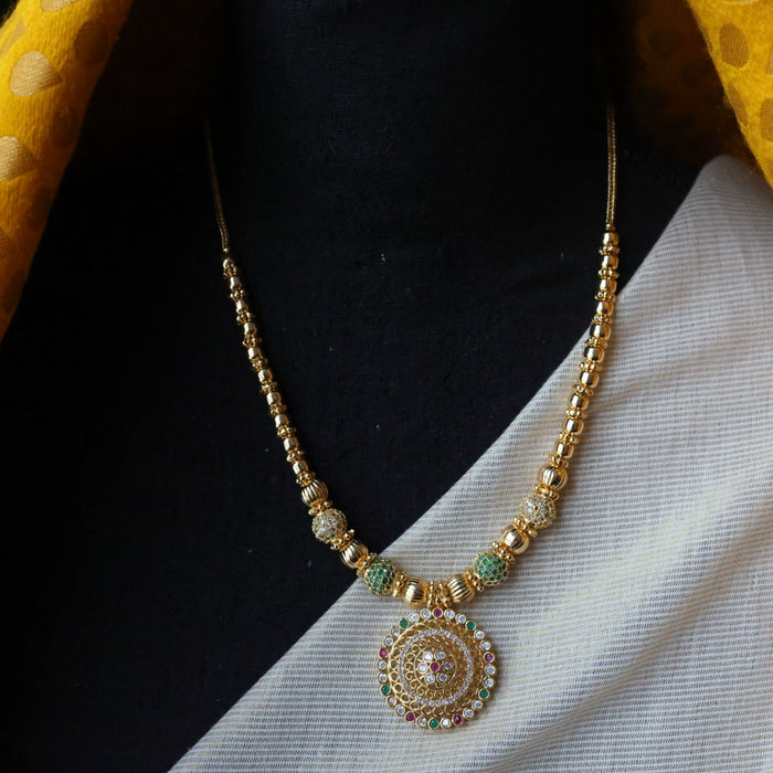 Heritage gold plated  green ruby white stone long necklace HL2367