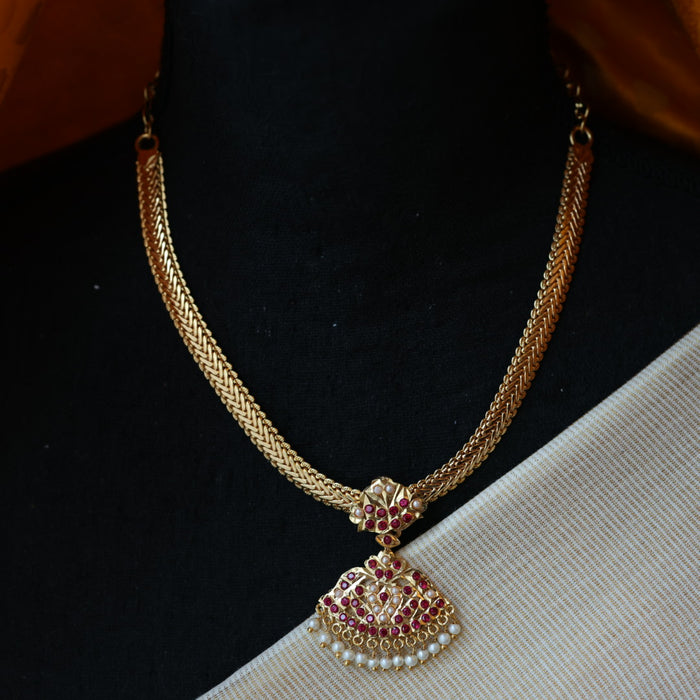 Heritage gold plated white stone necklace set with earrings H8655