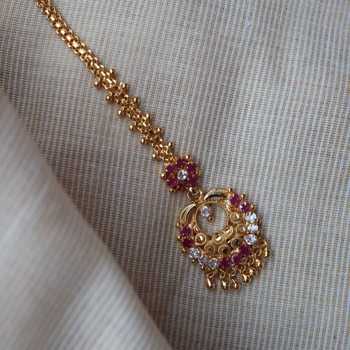 Heritage gold plated ruby white stone tikka TH1001