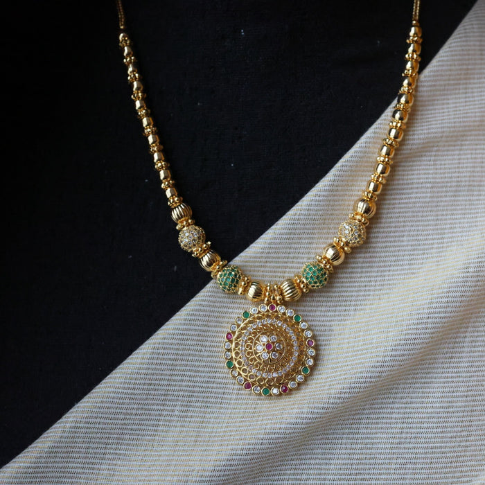 Heritage gold plated  green ruby white stone long necklace HL2367
