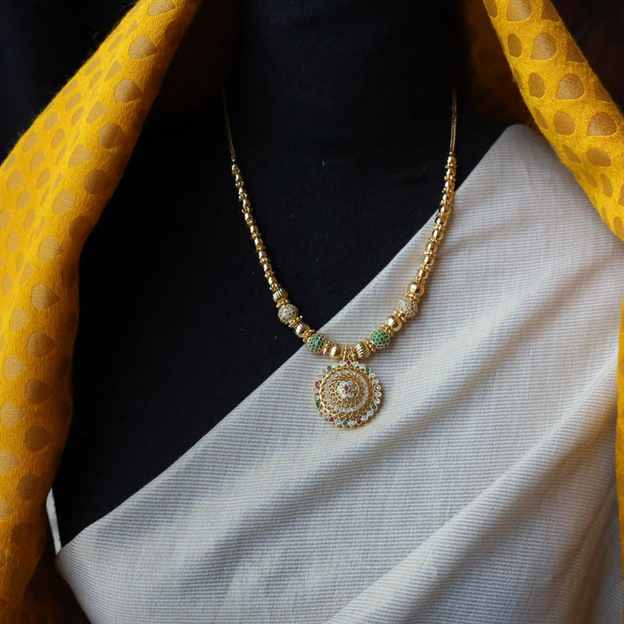 Heritage gold plated  green ruby white stone long necklace HL2367