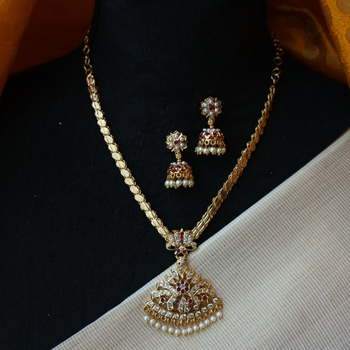 Heritage gold plated ruby white pearl necklace set with earrings H8657